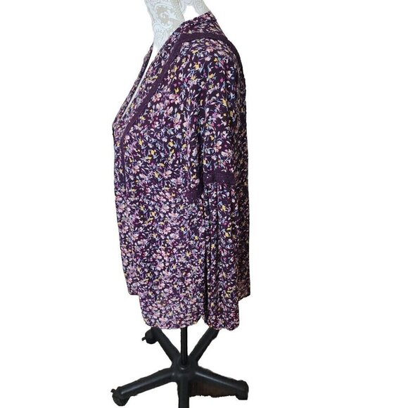 Sears Top Simply Styled Purple Floral Lace Long Sleeve Peasant Women's Medium - Picture 3 of 8